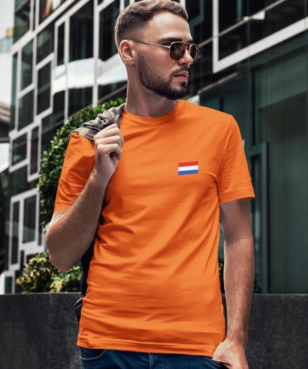 Oranje EK WK & Koningsdag T-Shirt Nederlandse Vlag (HEREN - MAAT XS) | Oranje Kleding & Shirts | Feestkleding